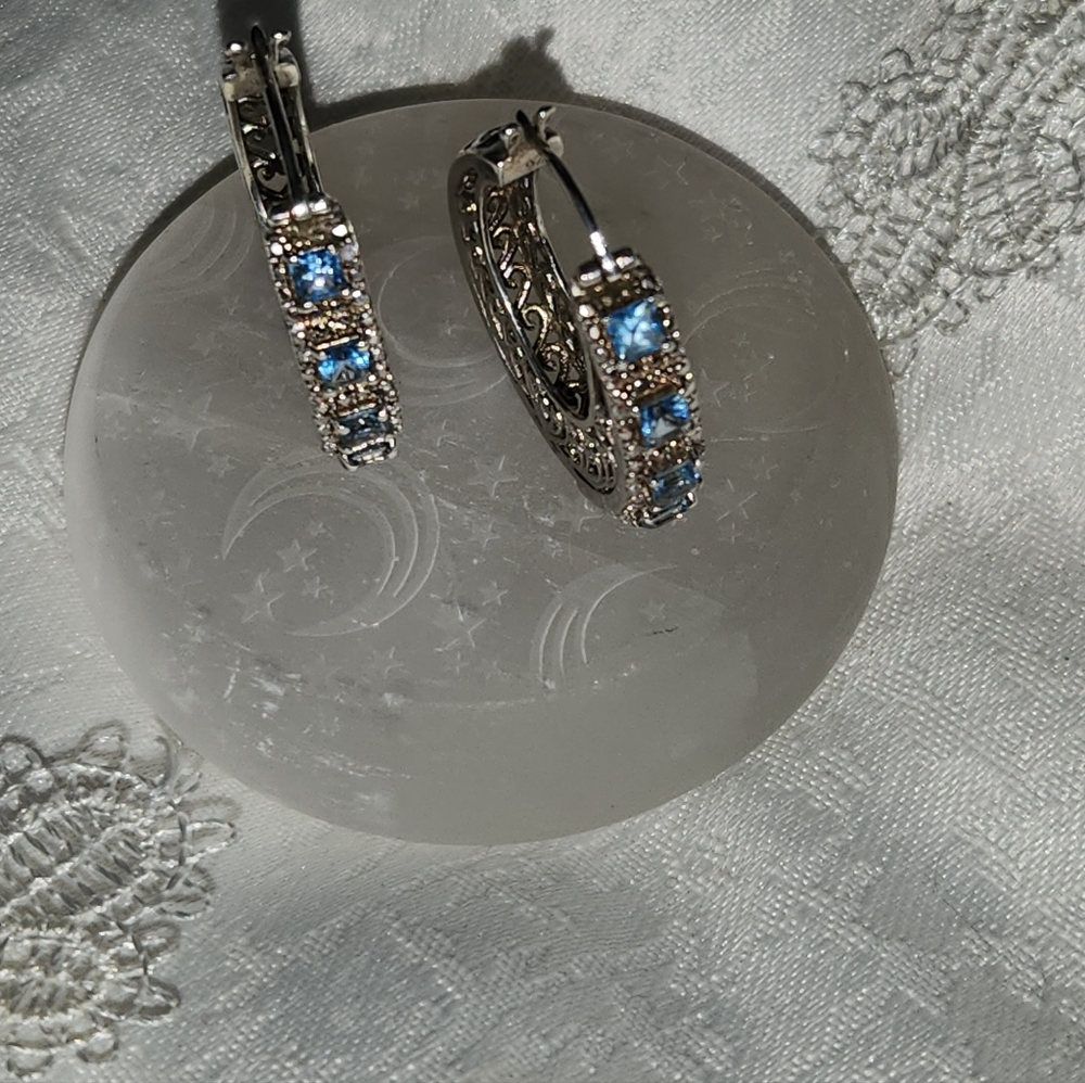Women's Vintage 925 Blue Topaz Filigree Earrings